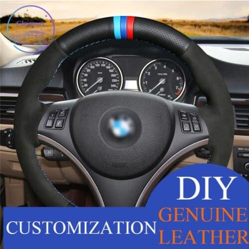 For BMW E90 320i 120d Custom Hand-Stitch Top Leather Car Steering Wheel Cover anti-slip design all season