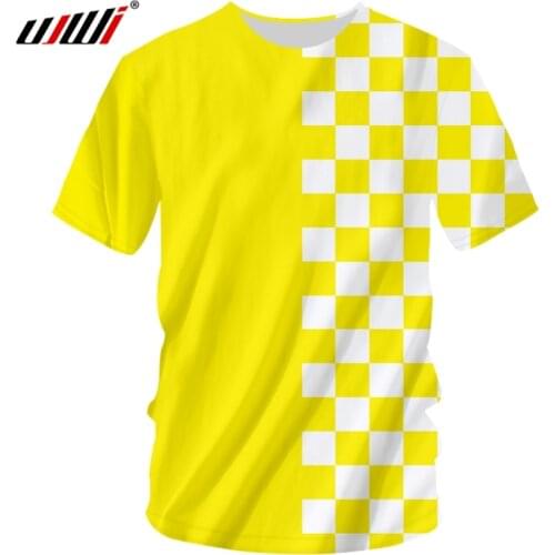 UJWI Summer Tee Shirt Homme Fashion O Neck 3D T Shirts Printed Yellow White Plaid Hip Hop Mans Clothing Wholesale Dropship 5XL