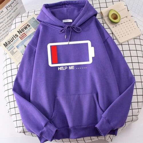 Help Me I'M Out Of Power Print Female Hoody Harajuku S-Xxl Sweatshirt Fashion Quality Hooded Autumn Casual Warm Streetwear Men