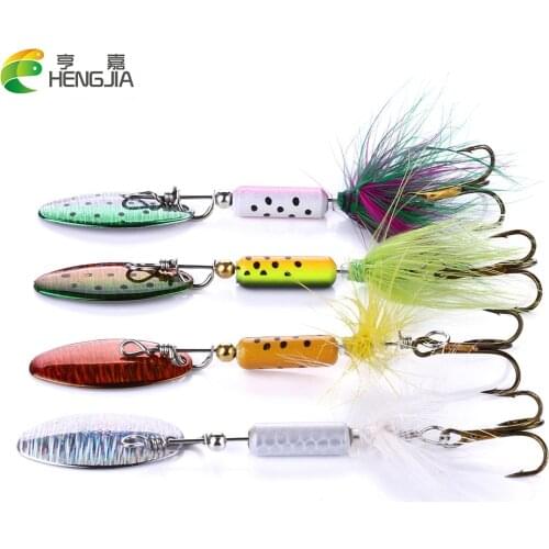 HENGJIA 4pcs 6.5cm 3.5g Isca Artificial Tied Hair Spinner Spoon Fishing Lure Wobbler Carp Fishing Pesca Fishing Tackle