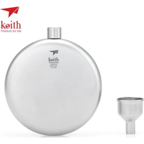Keith Outdoor Titanium Hip Flask Portable Round Flat Wine Bottle With Titanium Funnel Camping Tableware