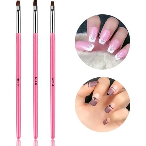 3Pcs Pink Row Dotting Dot Builder Flat Painting Crystal Carving UV Gel Nail Art Acrylic Polish Tips Pen Brush Manicure Tools Set