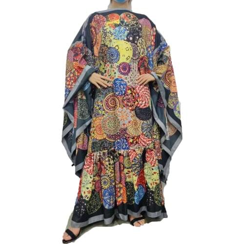 Beautiful European Printed 2021 Butterfly Sleeve Cotton Summer Maxi Dress Comfortable Kuwait Oversize Kaftan Maxi Dress