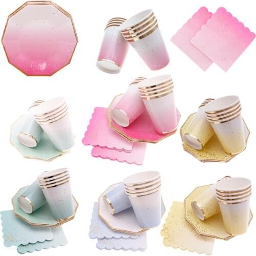 Colorful Gold Foil Paper Plates fantasy Party Decoration Disposable Tableware Wedding Decorations for Dinner Cakes Party Suppli