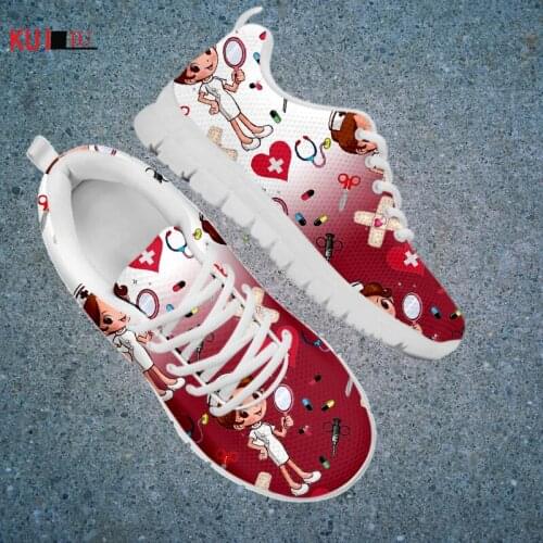KUILIU Fashion Female Nurse Shoes Women Flats Sneakers Brand Designer Mesh Lightweight Love Outdoor Sport Shoes Running Platform