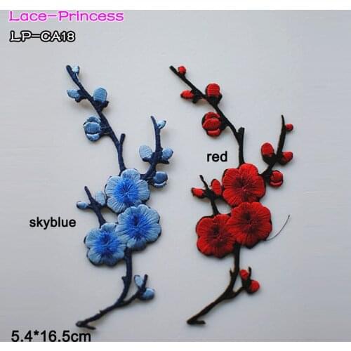 10 PCS 5.4X16.5CM lace fabric plum blossom applique patch embroidered flowers stage cheongsam clothes diy accessories LP-CA18