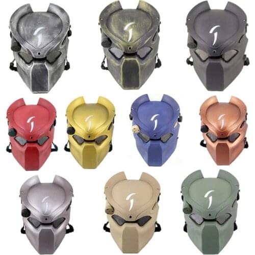 Alien vs. Predator Helmet Mask with Light Halloween Masquerade Cosplay Costumes CS War Game Props Outdoor Tactical Airsoft Masks
