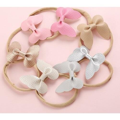 Cute Hair Accessories for Women Girls Baby Leather Butterfly Hairpins Headband Solid Princess PU Hair Bow Nylon Hair Rope