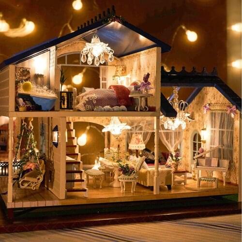 Doll Houses Furniture DIY Miniature 3D Wooden Toy Doll House Model with Furniture Toys for Children Birthday Gifts
