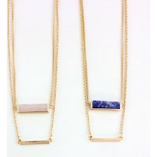 Multi Layer Necklace Pink and Blue Bar Natural Stone Pendant Necklace Christmas Gifts For Women Necklace Joias