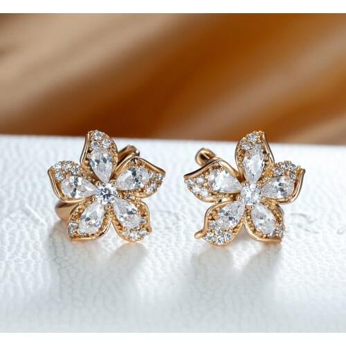 Fashion Cute Flower Earrings for Women Girls Aqua Blue White Zircon Crystal Hoop Earrings Bridal Wedding Anniversary Jewelry