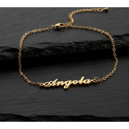 Fashion Trendy Women Gold Stainless Steel Customized Name Bracelet with Chain Titanium Initial Letters Girls Jewelry