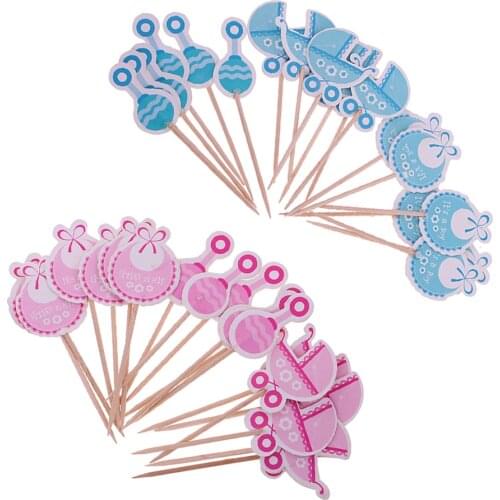 Pack of 36pcs Baby Shower Cupcake Picks Christening Baby Carriage Bib Rattle Cupcake Toppers Its a Girl Boy Party Accessories