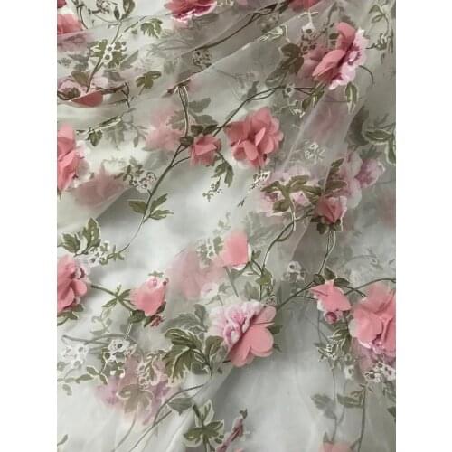 Nigerian tulle lace fabric French Net Lace Fabric SYJ-52815 embroidery mesh fabric with 3d flower