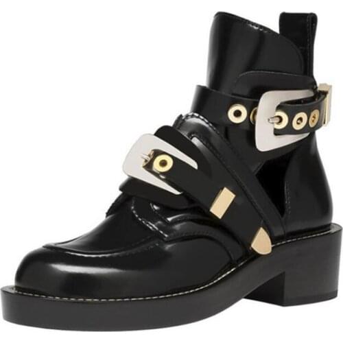 New Newest Riding Boots for Woman Vintage Thick Heels Leather Ankle Boots Round toe Black Motorcycle Leather Boots