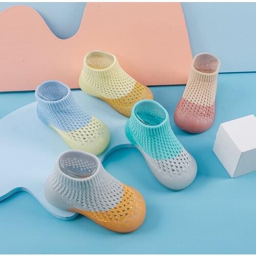 New Summer baby Non-slip soft rubber sole prewalker Two-color gradient big mesh knitting indoor breathable toddler shoes socks