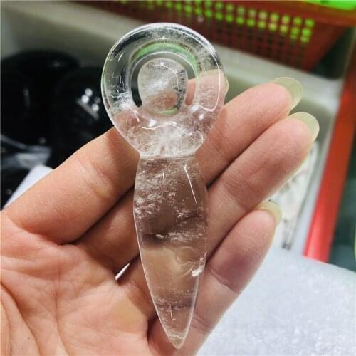 Natural Clear Quartz Crystal Hand Carved Angel Goddess Figurine Wand Point Wicca Healing