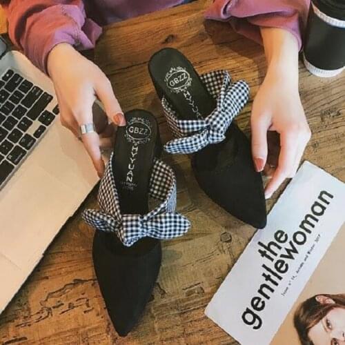 Platform Womans Slippers Pointed Toe Butterfly-knot Slides Wedges High Heels Shoes Designer for Ladies Female Elegant Shoes