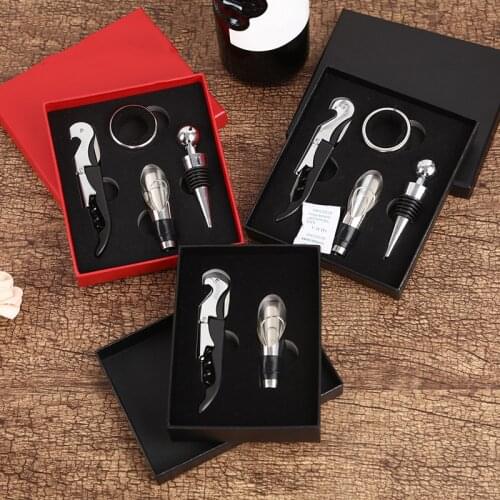 1set Red Wine Opener Stainless Steel Grape champagne corkscrew Pourer Stopper Plug Kitchen Bar Restaurant Wedding Souvenir