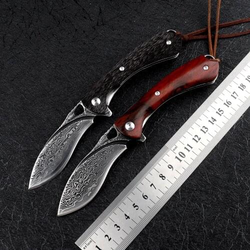 Pocket VG10 Damascus Blade Dalbergia Wood Handle Outdoor Tactical Rescue Hunting Self-Defense Tool Dog Leg Fruit Folding Knife