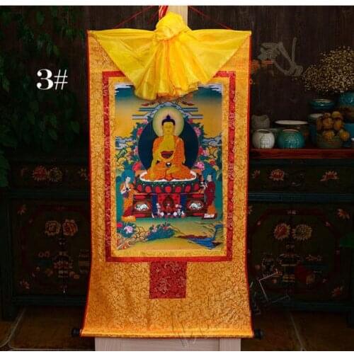 Tibetan Buddhist Buddha Silk Gild Thangka Thanka Sakyamuni Amulet Scroll 35CM
