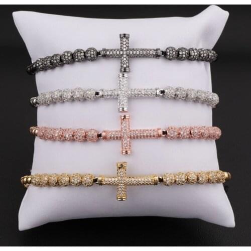 High quality luxury CZ ball cross bracelet women men jewelry macrame bracelet bangle