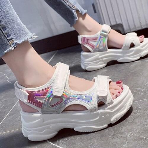 Women Summer Thick Bottom Sandals Female Rainbow Sole Hook & Loop Shoe Women Fashion Wedge With Open Toe Platform Shoes 2021