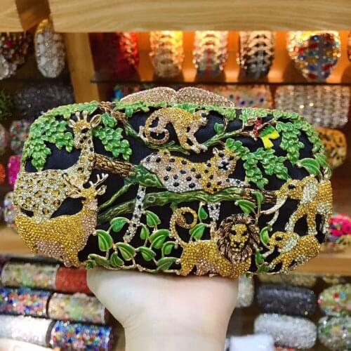 Women green Party Metal Crystal Clutches Evening Bags Wedding Bag Bridal Shoulder bag Handbag Clutch Purse wallet box