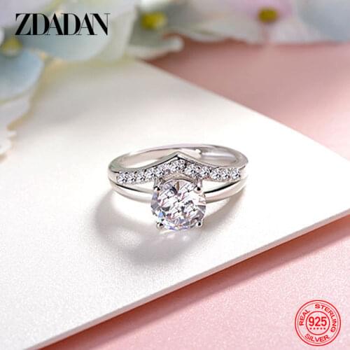 ZDADAN 925 Sterling Silver Adjustable Open Crown Ring For Women Wedding Jewelry Gift