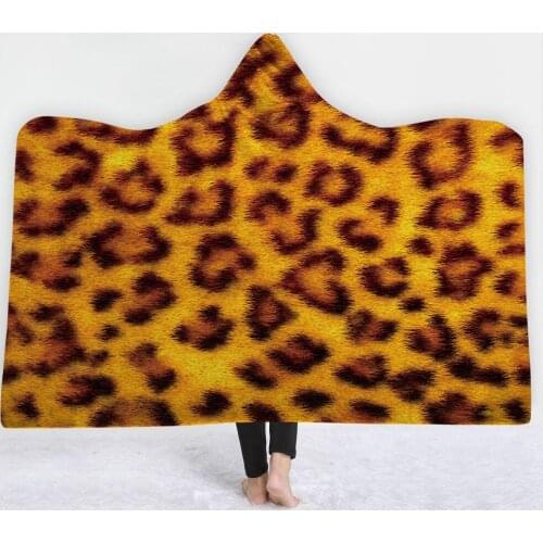 Leopard Print Wild Style Blanket with hat keep Warm soft comfortable for women Blanket Golden yellow twin full size Blanket