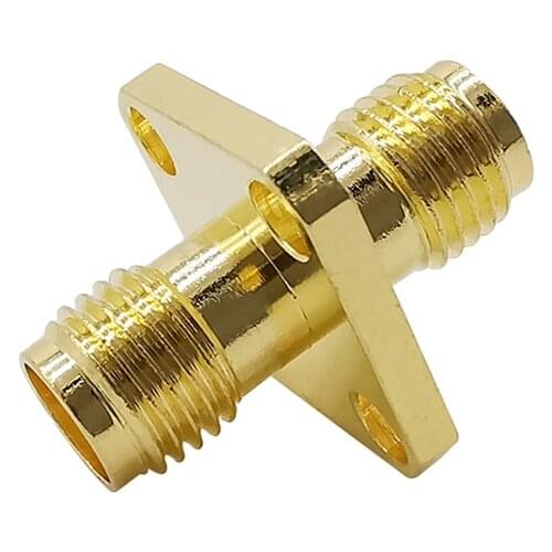 1Pcs Brass SMA Female to SMA Female Jack 4 Hole Flange RF Coaxial Coax Adapter Double SMA Female Flange Connector