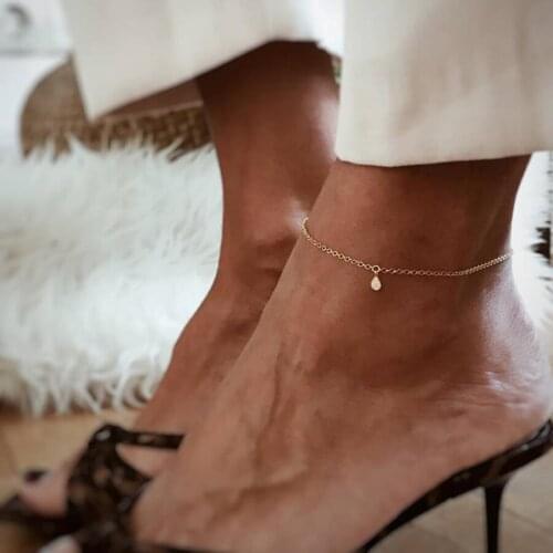1 Pcs Simple Women Anklets Water Drop Crystal Pendant Gold Anklet Fashion Female Beach Party Sandals Barefoot Jewelry