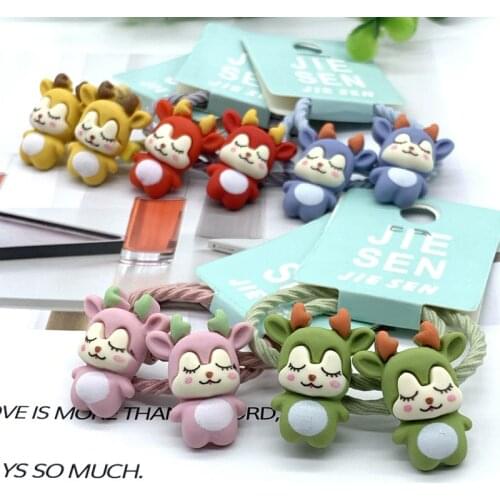 10pcs/set Animals Fruits Cartoon Hair Accessories Elastic Hair Bands Child Colorful Acetate Doll Flower Hair Tie Ropes Wholesale