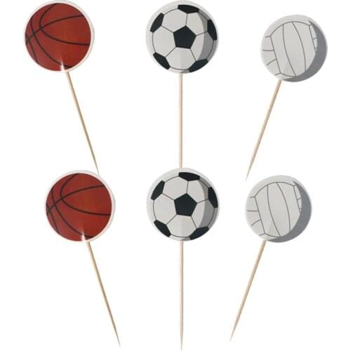 24pcs Football basketball volleyball happy birthday cake topper babyshower party supplies for kids