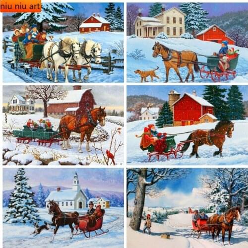 5D DIY Diamond Painting Landscape Snow Full Square Drill Handicraft Diamond Embroidery Carriage Home Decor Christmas Gift