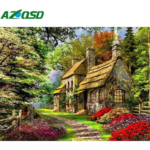 AZQSD Coloring By Numbers House HandPainted Pictures Oil Painting By Numbers Landscape 40x50cm Frameless Home Decor