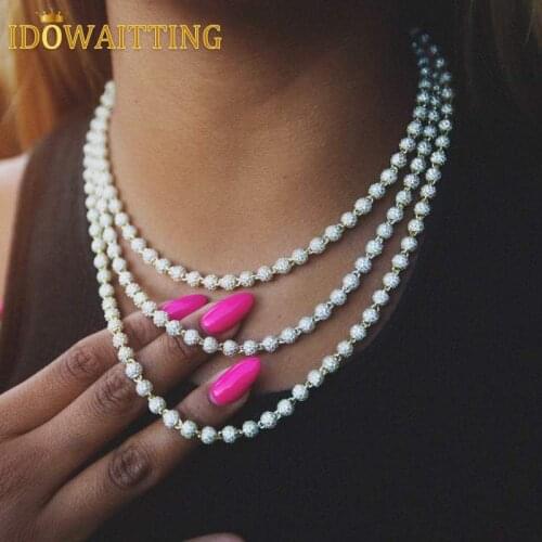 Women Girls HipHop Iced Out Bling 5A Cubic Zirconia Paved CZ Ball Link Chain In White Silver Gold Color Choker Necklace Jewelry