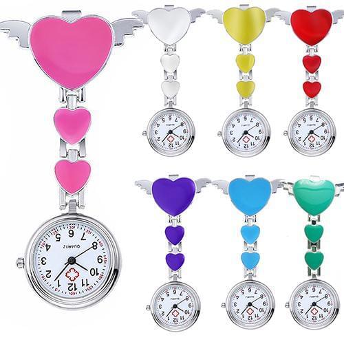 Nurse Watch Female Portable Women Stainless Steel Lady Cute Love Heart Quartz Clip-on Fob Brooch Clock Nurse Pocket Watch New 20