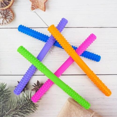 Chenkai 1set Silicone 5pcs Tube Teether DIY Baby Chewing Pendant Nursing Sensory Teething Pacifier Dummy Jewelry Animal Toy