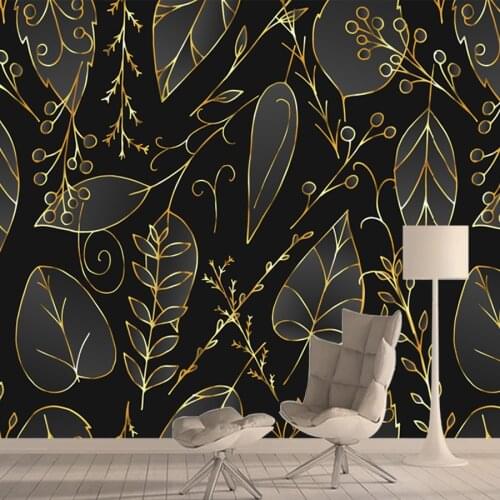 Black Gold Leaf Drawing Plant Custom 3d Wallpapers Murals for Living Room Home Decor Walls Paper Vinyl PVC Wall Rolls Prints