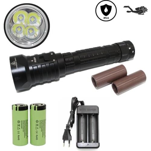 Scuba diving flashlight DX4S Underwater hunting torch waterproof dive lamp 4xXM-L2 white light 18650/26650 LED torch