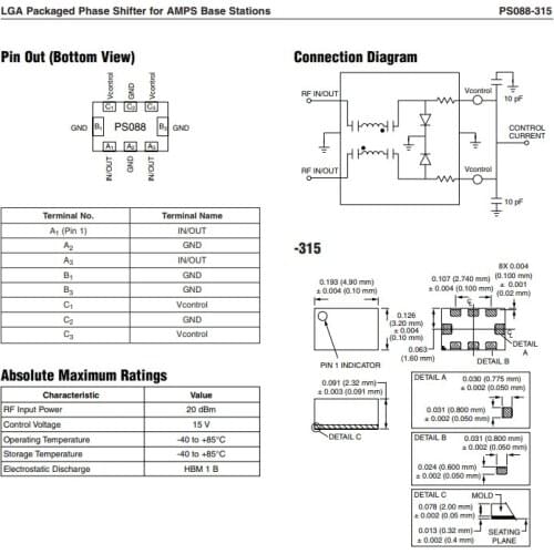 5PCS 100% new original PS088-315 PS088 LGA Packaged Phase Shifter for AMPS Base Stations