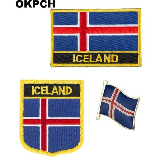 Iceland National Flag Embroidered Iron on Patches for Clothing Metal badges PT0035-3