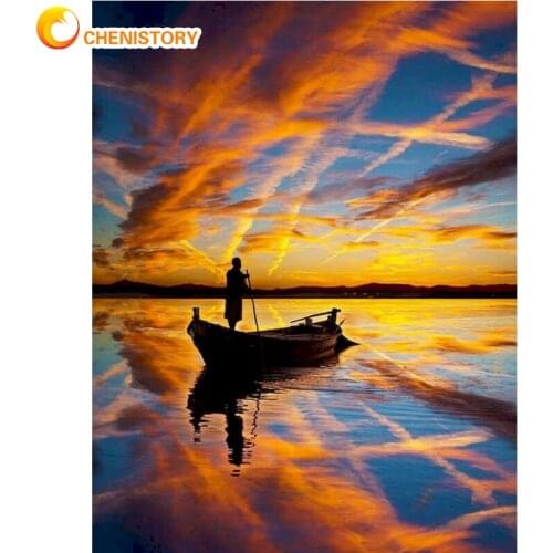 CHENISTORY Painting By Number Rowing DIY Frame On Canvas Handmade Oil Painting For Adults Picture Coloring By Number Decor Gift