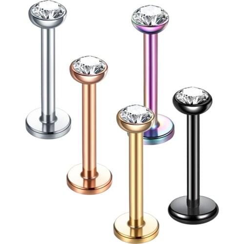 16G Stainless Steel Labret Piercing Lip Ring Zircon Anodized External Threaded Ear Tragus Helix Earrings Body Piercing Jewelry