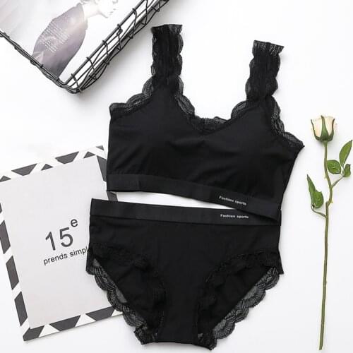 Ladies Sexy Underwear Suit Ring-free Sexy Lace Edge Wrap Bra Top Panties Beauty Strap Chest Pad Intimates Two Piece