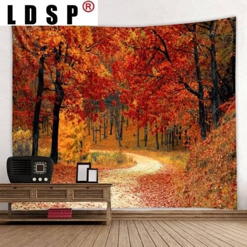 LDSP Autumn Red Maple Forest Natural Landscape Tapestry Wall Hanging Covering Rugs Background Cloth Beach Mat Blanket Art Decor