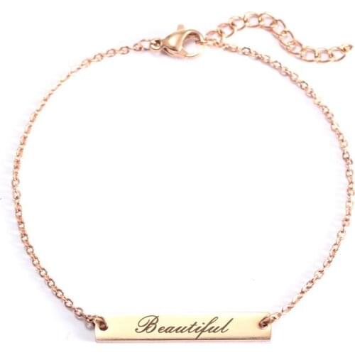 Personality Engrave Any Name Bracelets Women Bar Bangles Gold Silver Color Stainless Steel Chain Bracelet Custom Name Jewelry
