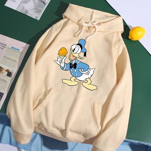 Kawaii Cartoon Disney Donald Duck Hoodies Male Harajuku Fashion Funny Pullovers Graphic Sweatshirt Men Loose Streetwear
