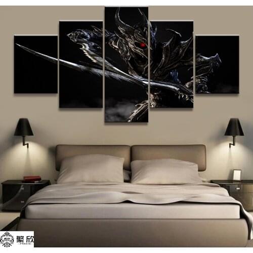 Home Decor Modular Canvas Picture 5 Piece Elder Scrolls V Skyrim Game Painting Poster Wall For Home Canvas Painting Wholesale